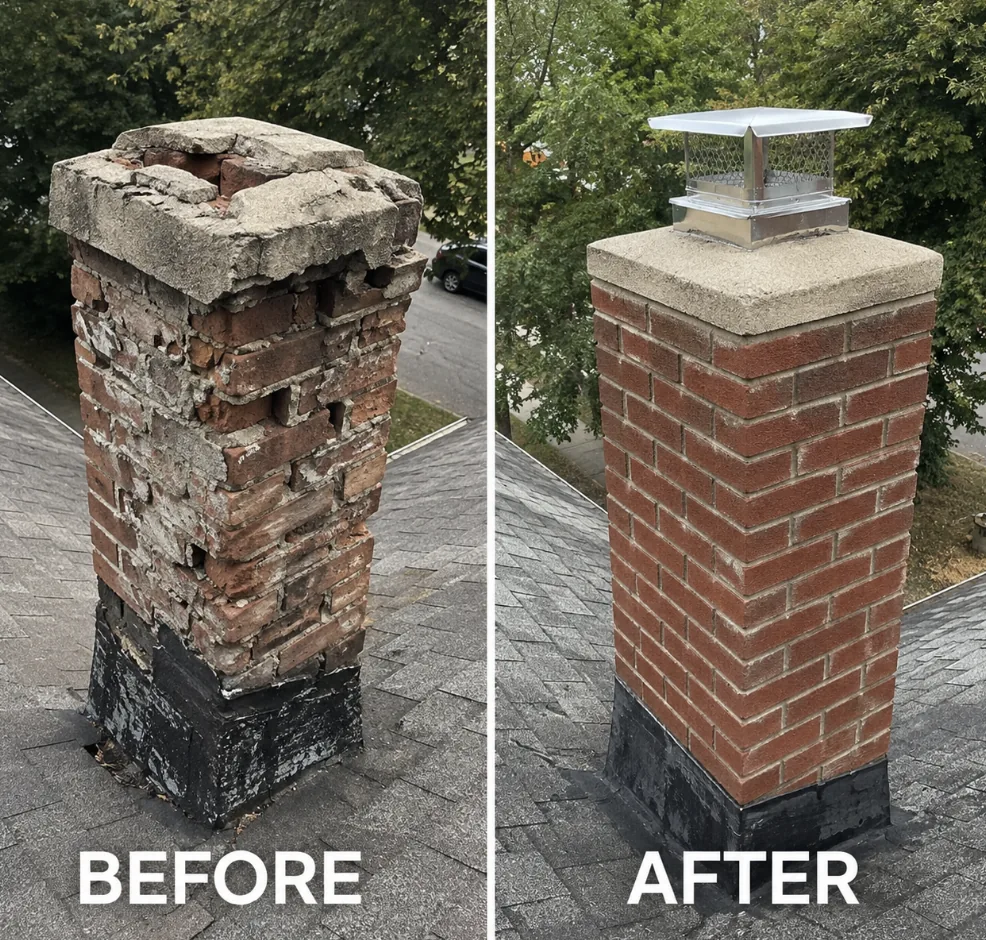 Complete Chimney Rebuild, Before and After